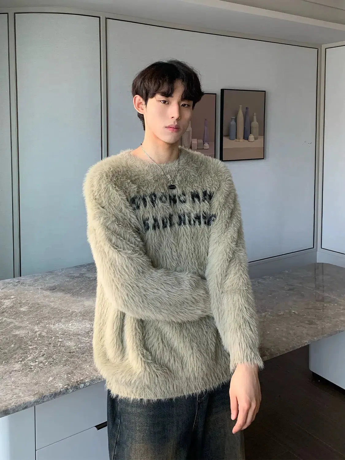 Maxct Letter Embroidered Round Neck Sweater