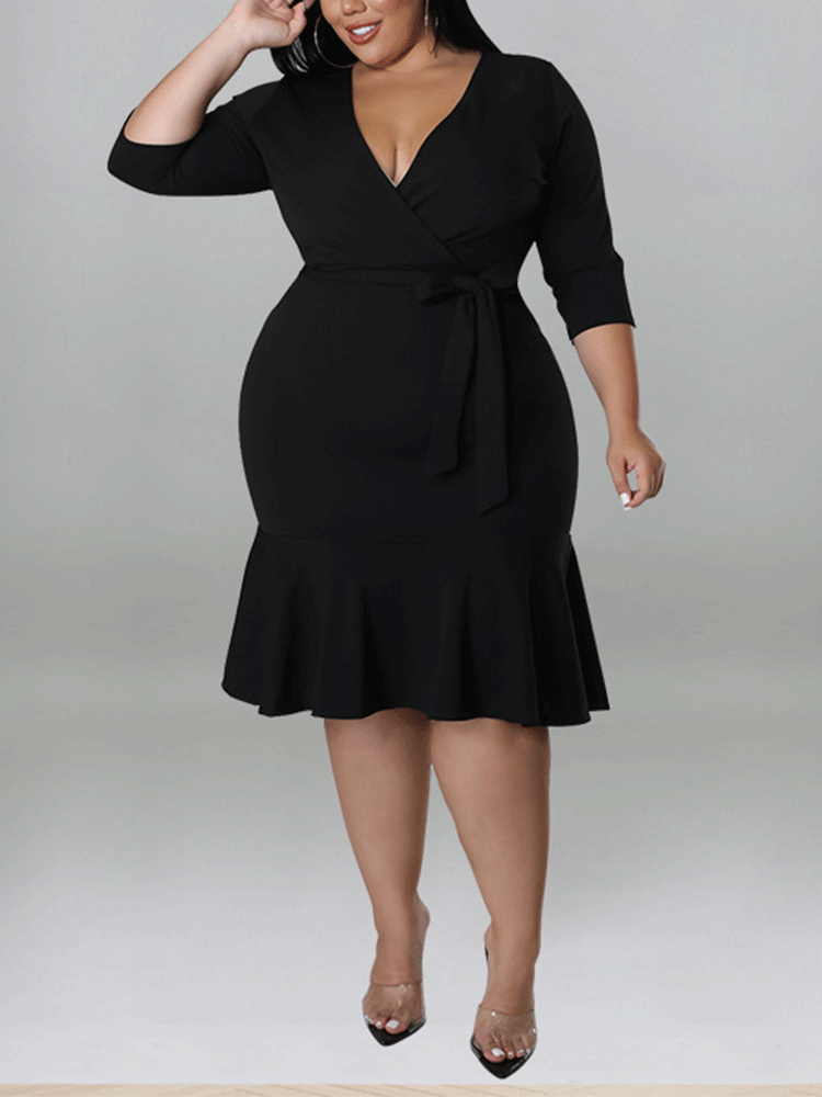 Ruffle Half Sleeve Belted Midi Dress Maxct