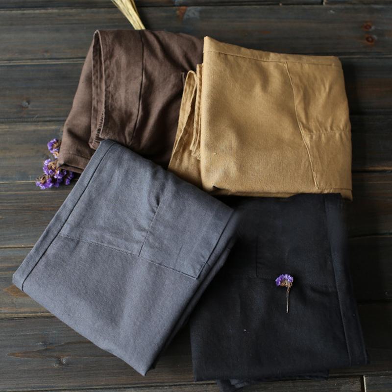 Cotton Linen Elastic Waist Pants With Pockets