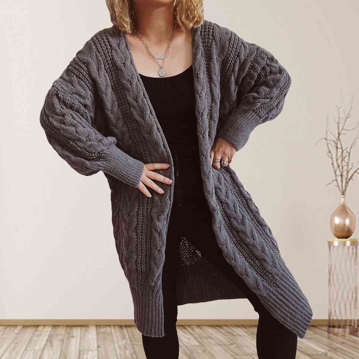 Maxct &Cable-Knit Open Front Dropped Shoulder Cardigan