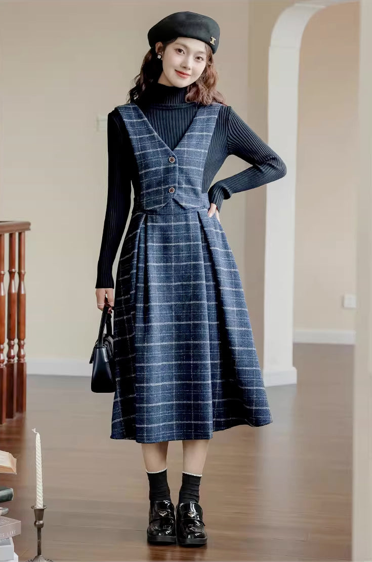 Plaid Vest Pinafore Dress Maxct