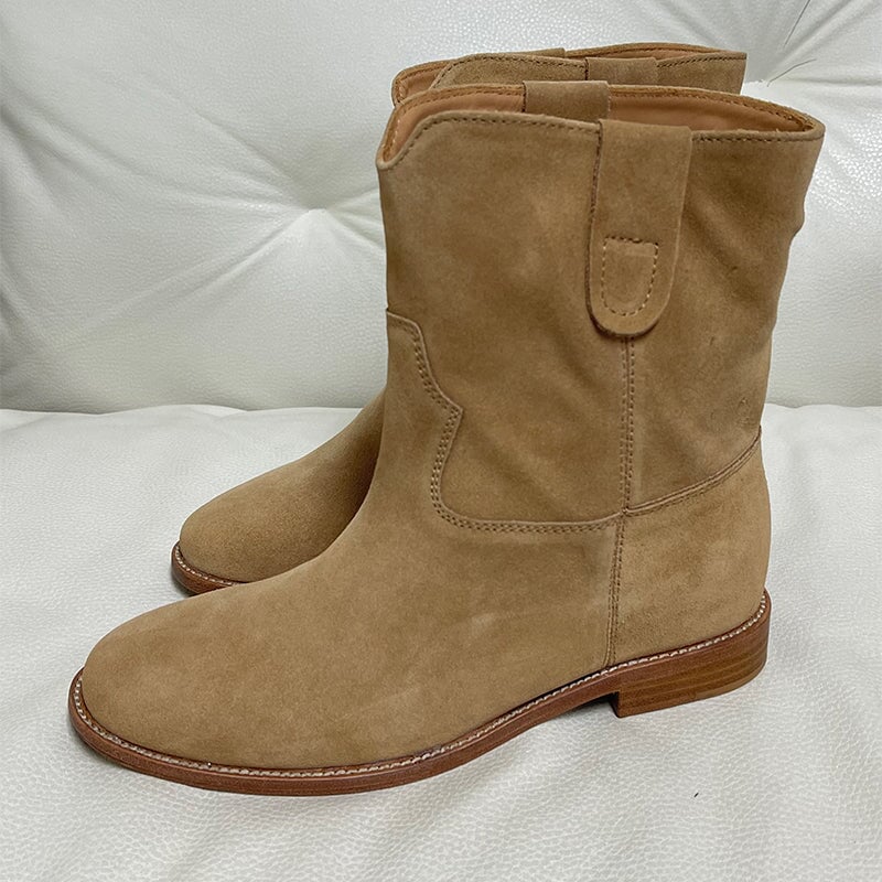 Womens Suede Mid Calf Western Cowboy Boots Maxct
