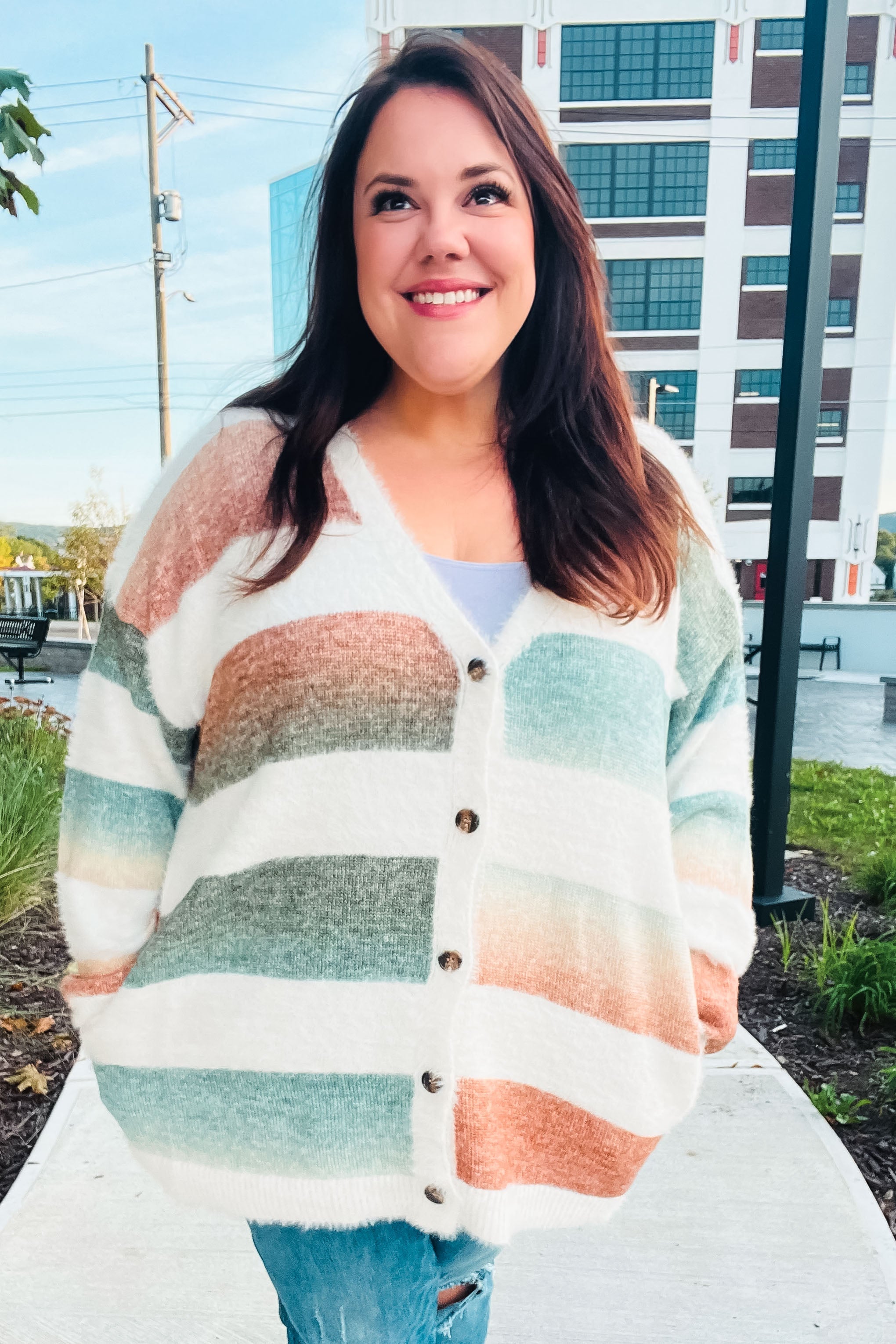 Maxct &Ivory Striped Button Down Fuzzy Knit Cardigan