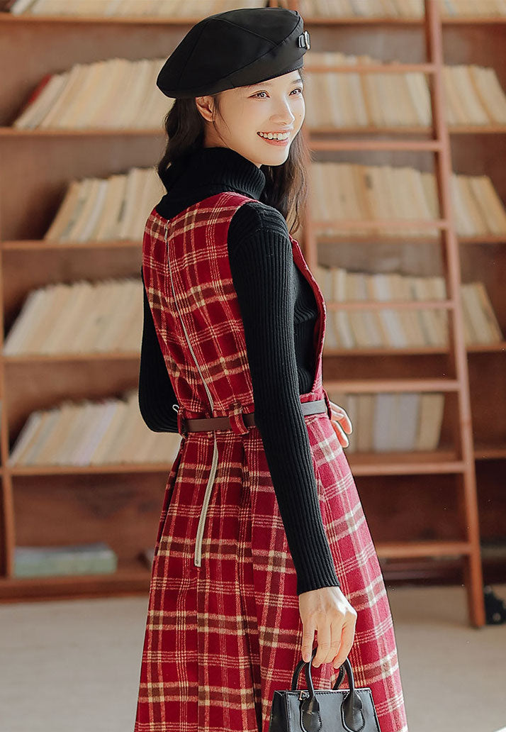 Holiday Plaid Pinafore Midi Dress Maxct