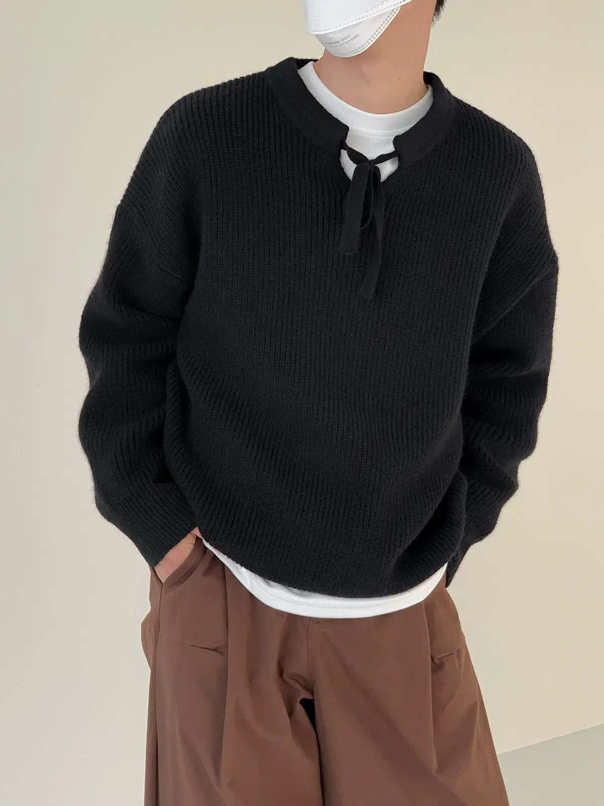 Maxct Lace-up Knitted Pullover Sweater
