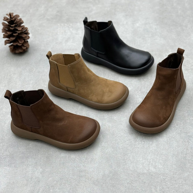 Maxct Women Vintage Minimalist Genuine Leather Chelsea Boots