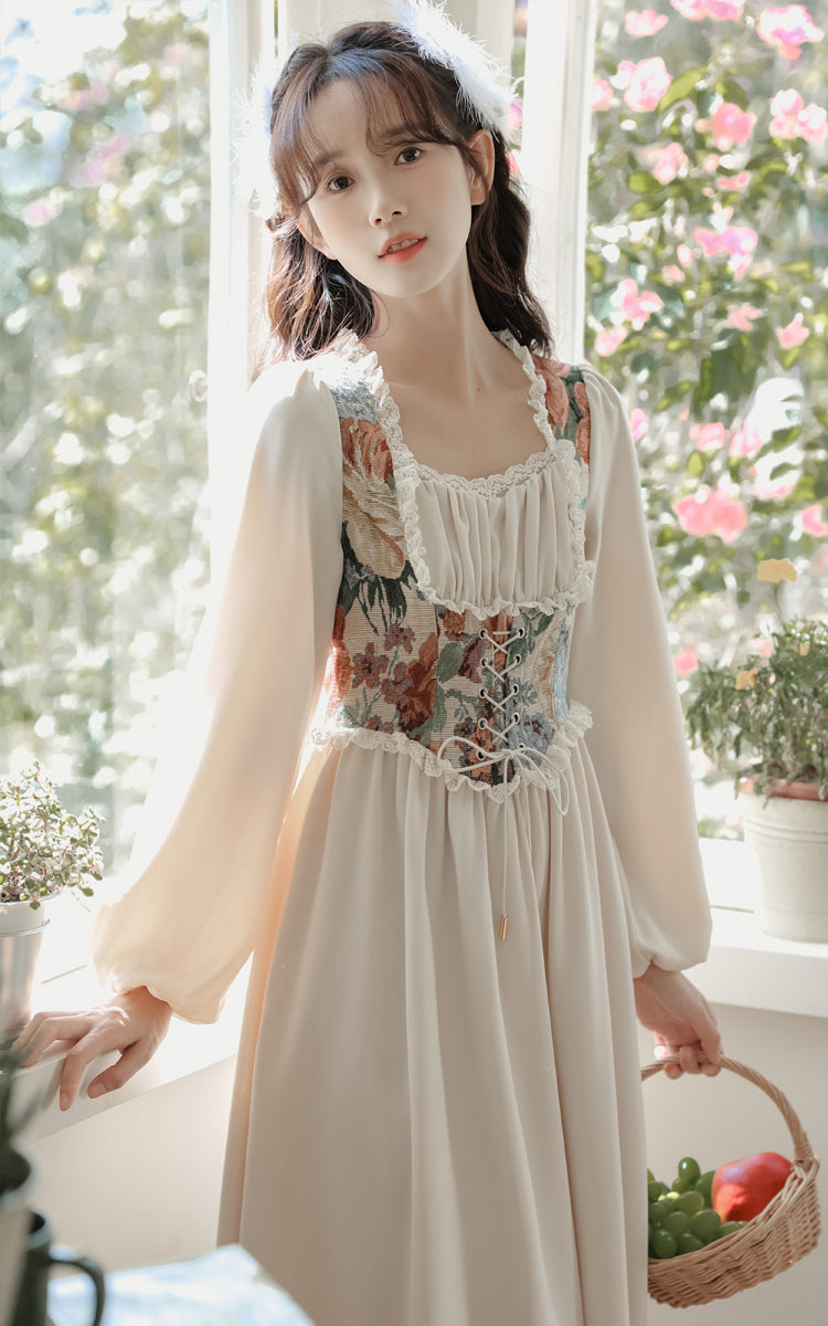 Floral Tapestry Jacquard Corset Dress Maxct