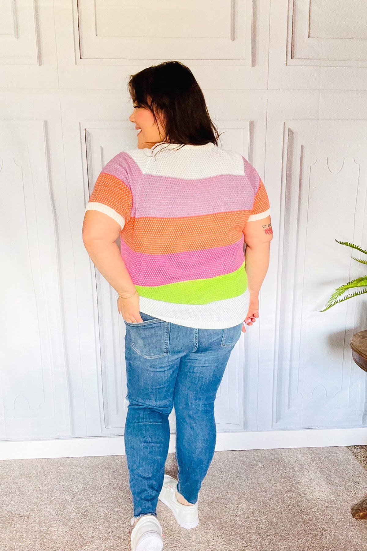 Maxct &Get Started Lavender & Orange Stripe Jacquard Sweater Top