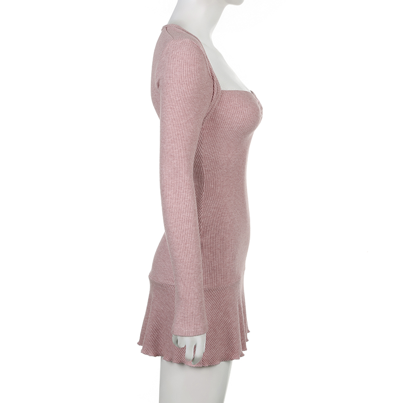 Cute Coquette Pink A-line Mini Dress Fairycore Sweet Full Sleeve Square Collar Short Dresses for y2k