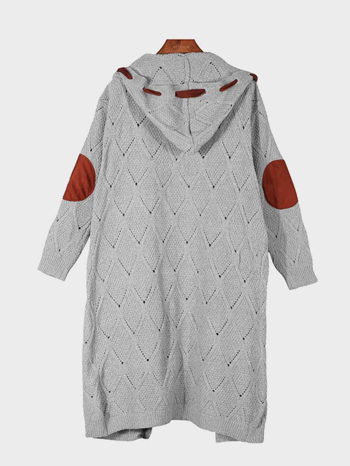 Maxct &Openwork Long Sleeve Open Front Hooded Cardigan