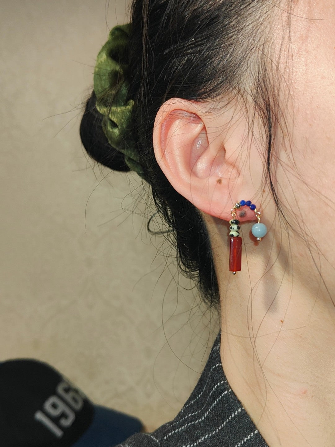 「Chinoiserie」Natural Jade Asymmetric Red Earrings