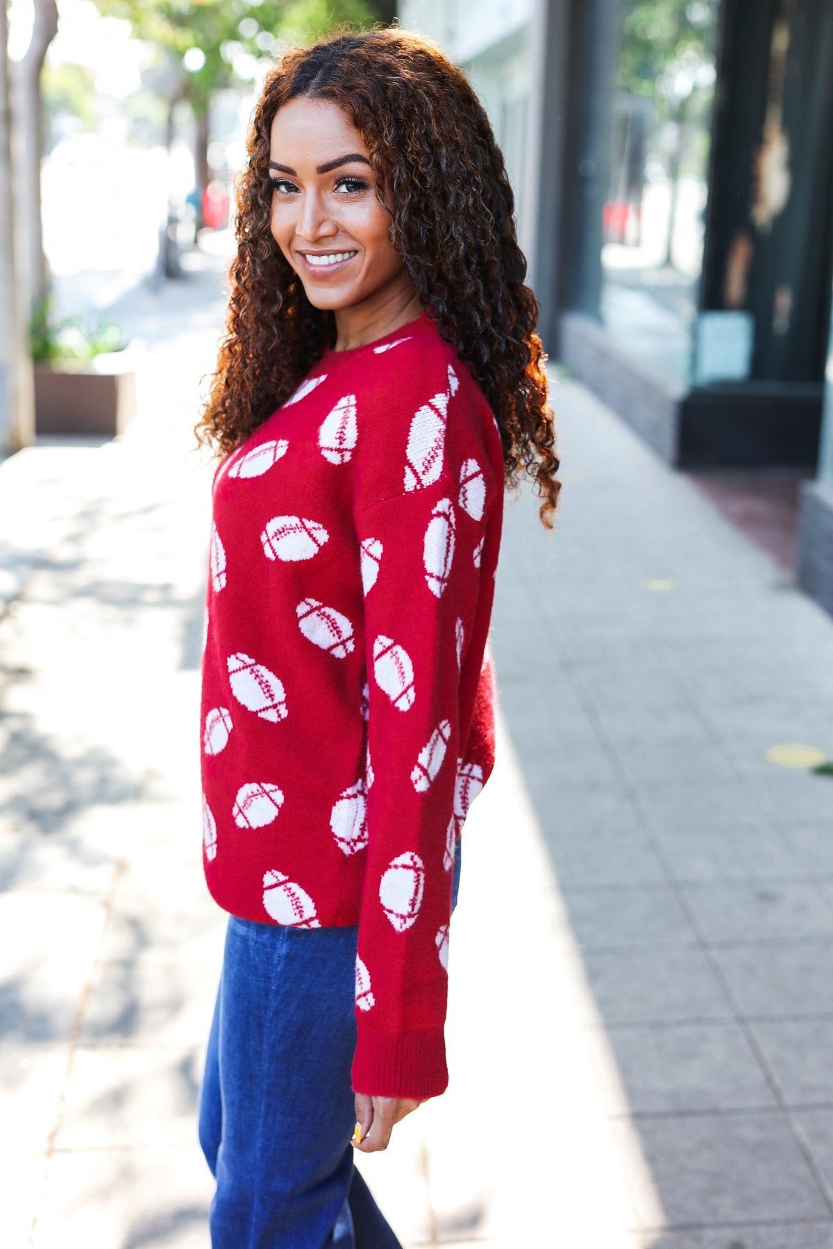 Maxct &Game Day Red Football Print Jacquard Knit Sweater