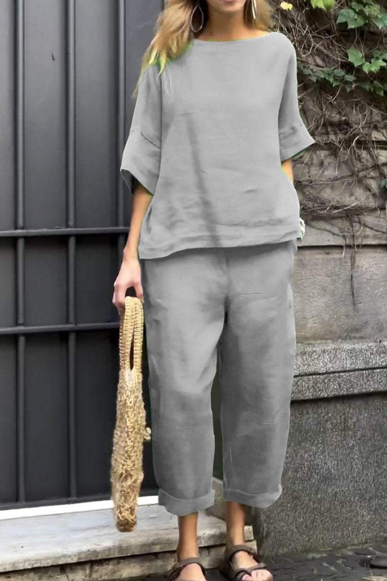 Maxct Linen Crew Neck T-shirt Two-piece Set