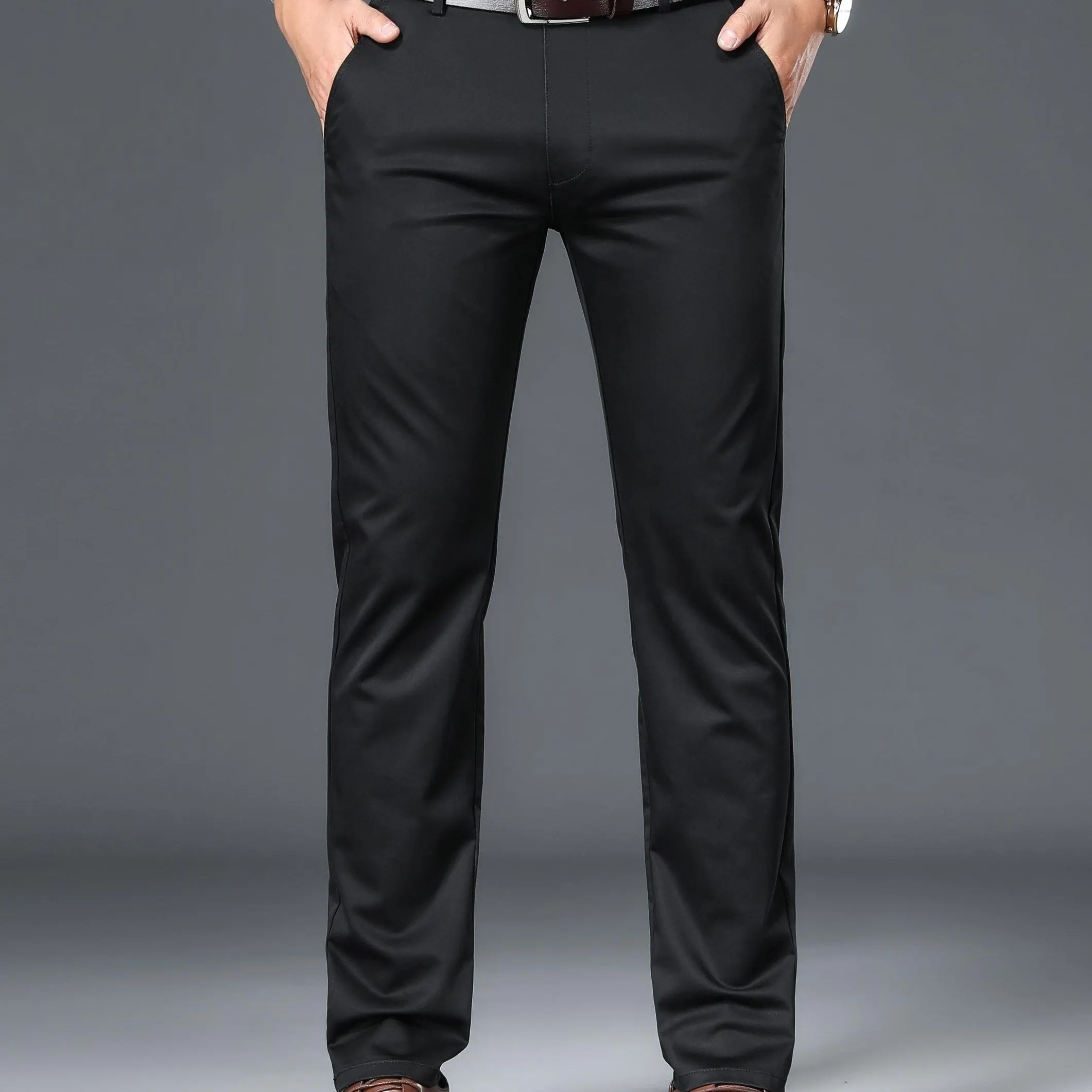 Maxct Classic Design Dress Pants, Men's Semi-formal Embroidery Stretch Dress Pants For Fall Winter Business