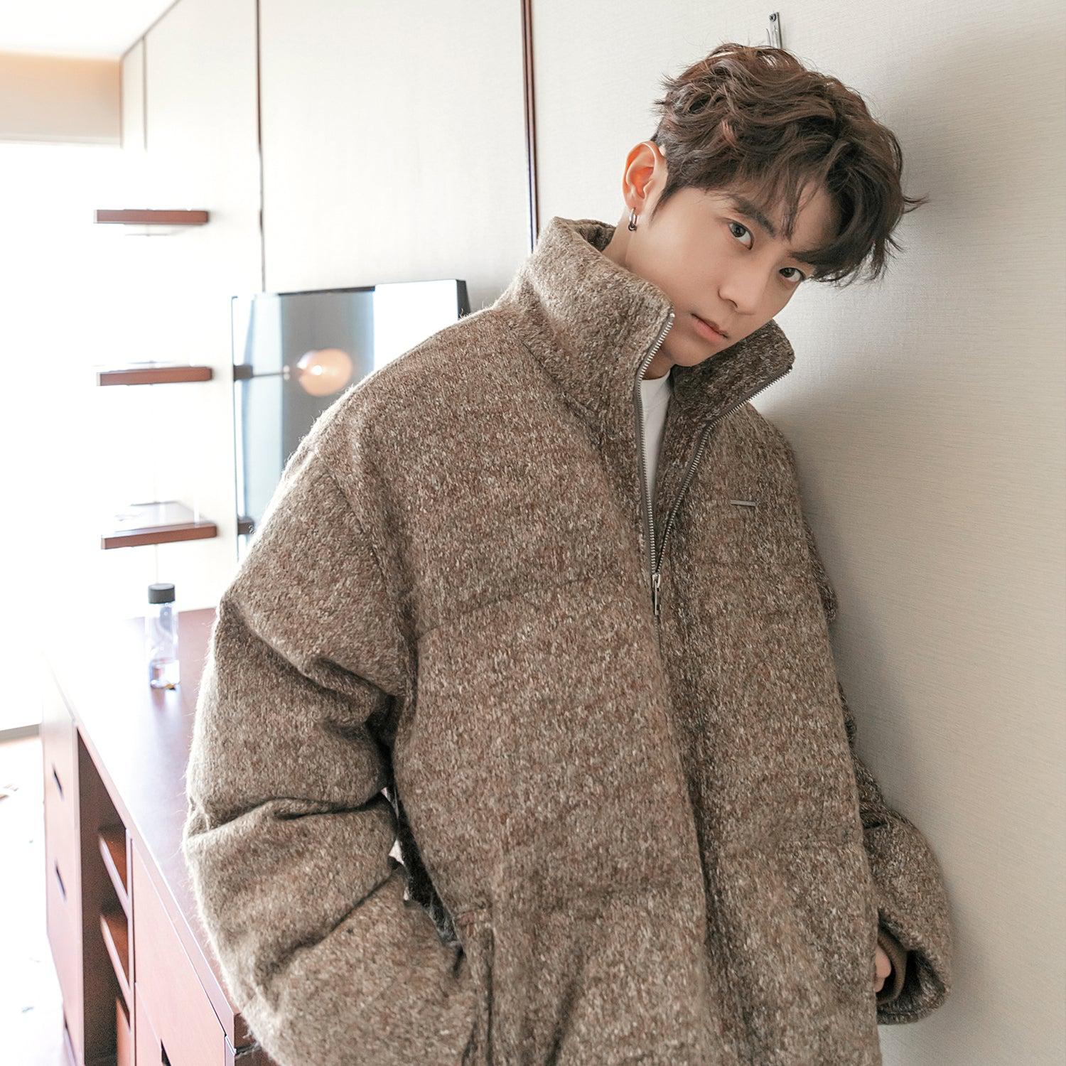 Maxct Thickened Textured Stand Collar Zipper Jacket