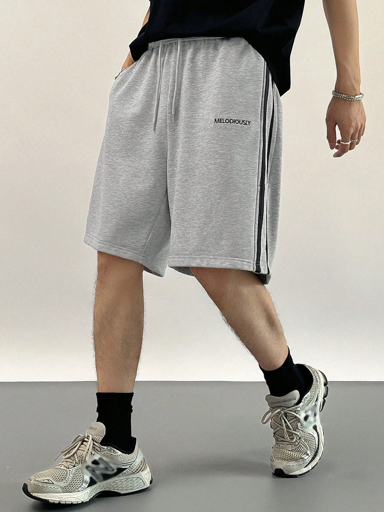 Maxct Men's Summer Casual Color Block Striped Letter Print Drawstring Waist Shorts