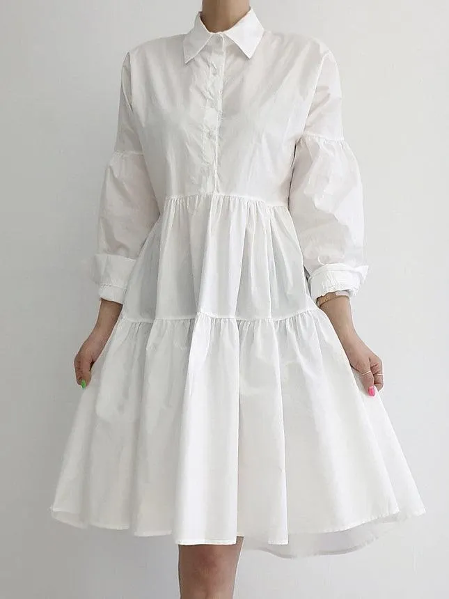 Maxct Split Knit Vest + Lapel Long Sleeve Shirt Dress