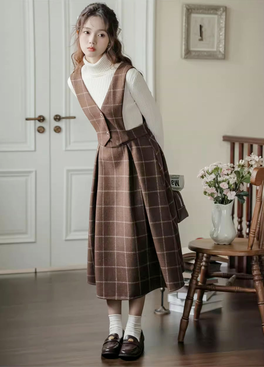 Plaid Vest Pinafore Dress Maxct