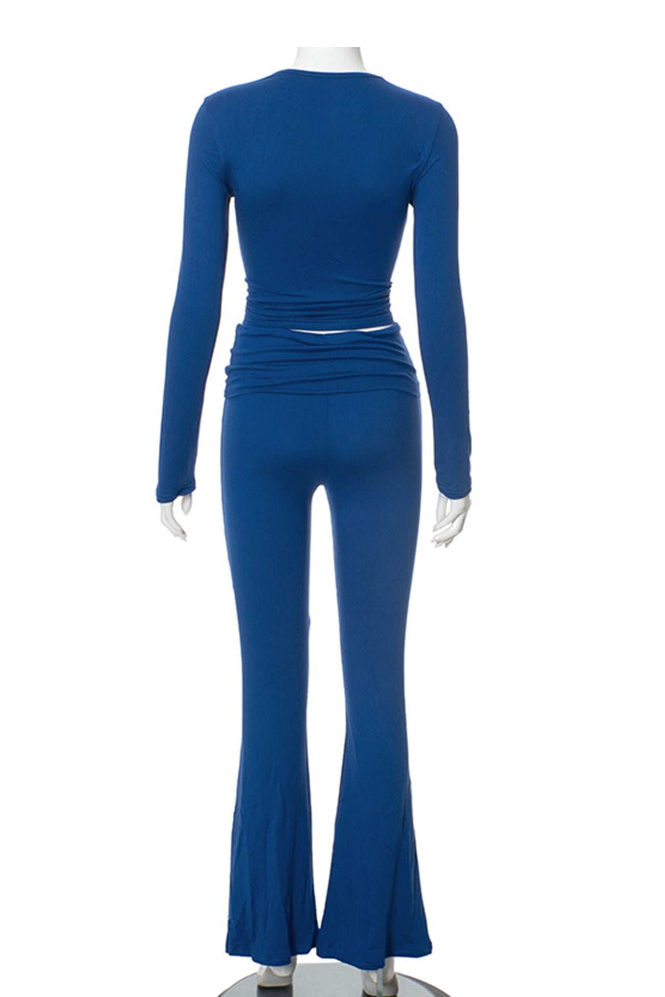 Maxct Solid Crop Top Flares Long Pants Set