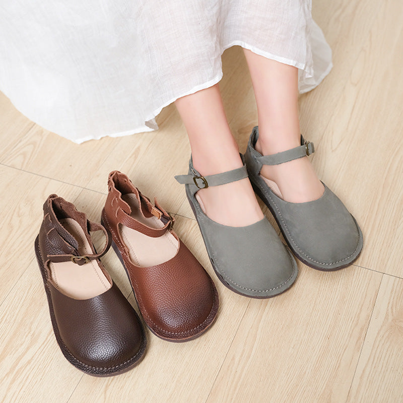 Middle English Handmade Flat Mary Jane Round Toe Retro Sandals Maxct