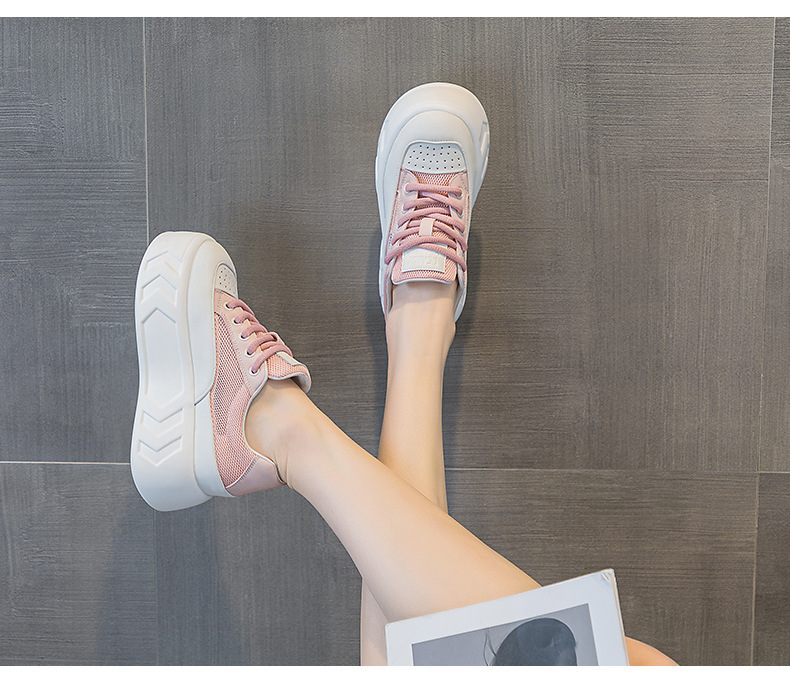 8cm Air Leather Chunky Sneakers with Thick-Soled Platform