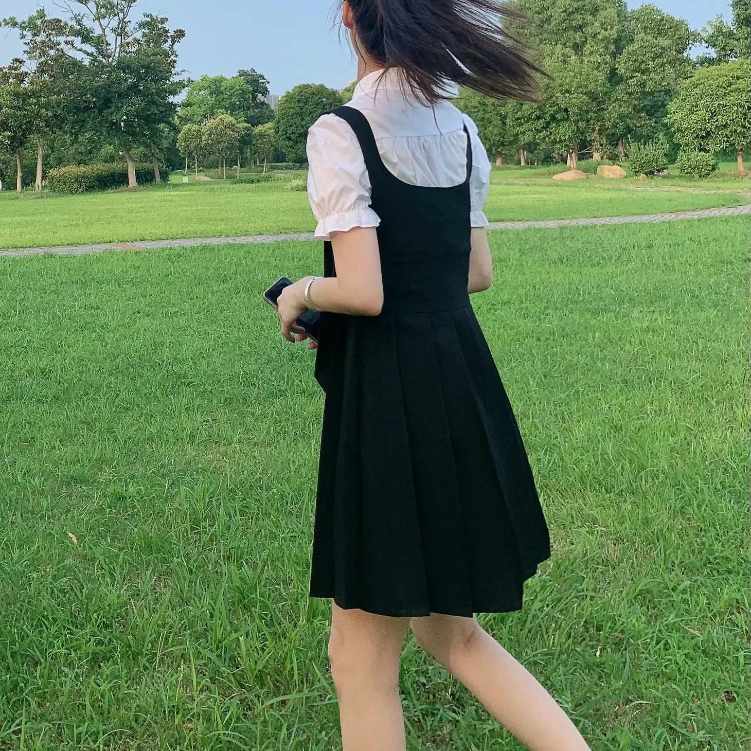 Maxct Women Dress Sets Preppy Style Slim High Street Girl Sweet Ins Puff Sleeve Shirts Pleated Dresses Student Harajuku Ulzzang JK Hot