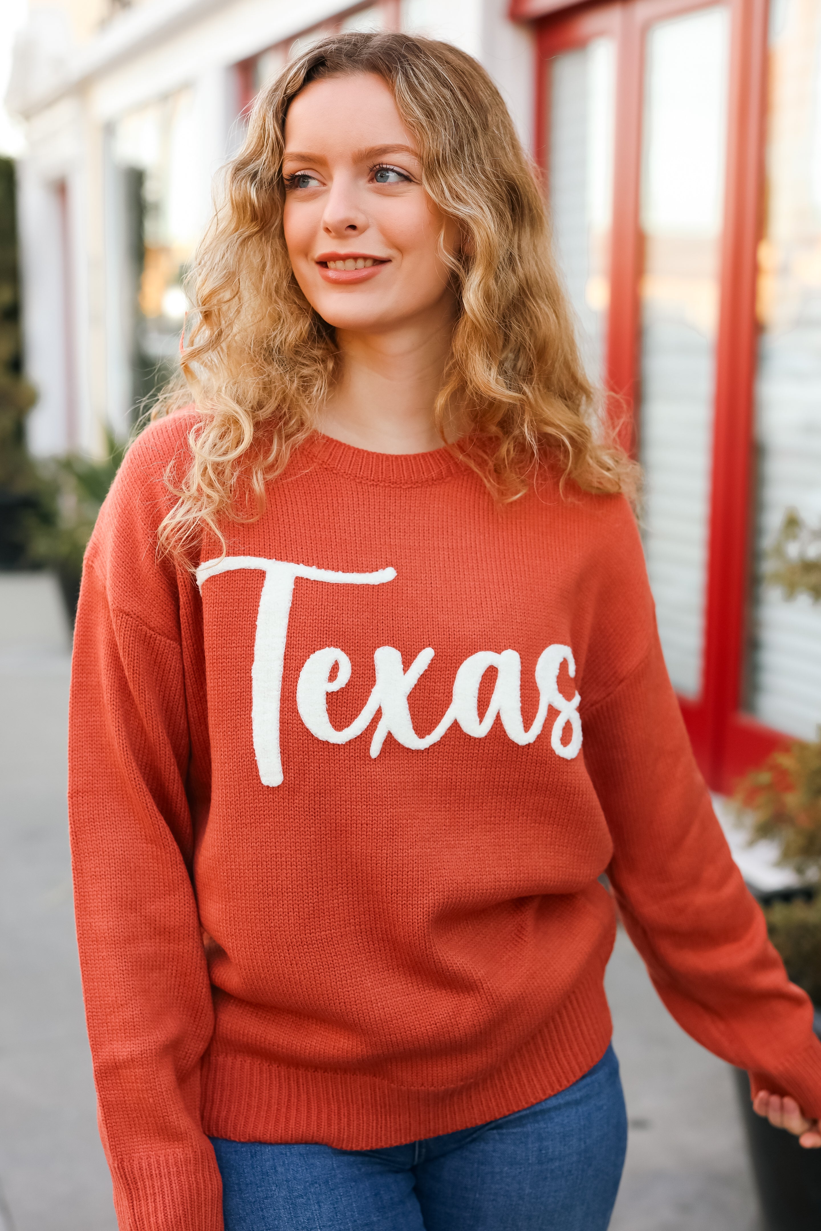 Maxct &Game Day Burnt Orange "Texas" Embroidery Pop Up Sweater