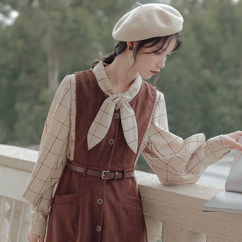 Button Up Suede Pinafore Dress Maxct