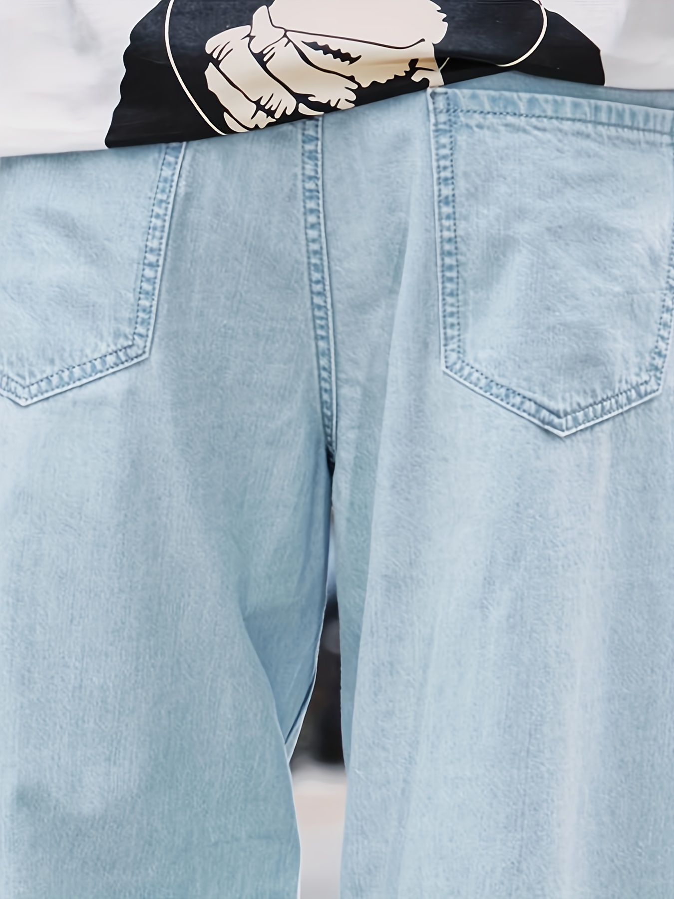 Trendy Casual Men's Solid Color Loose Denim Jeans With Pockets, Men's Outfits