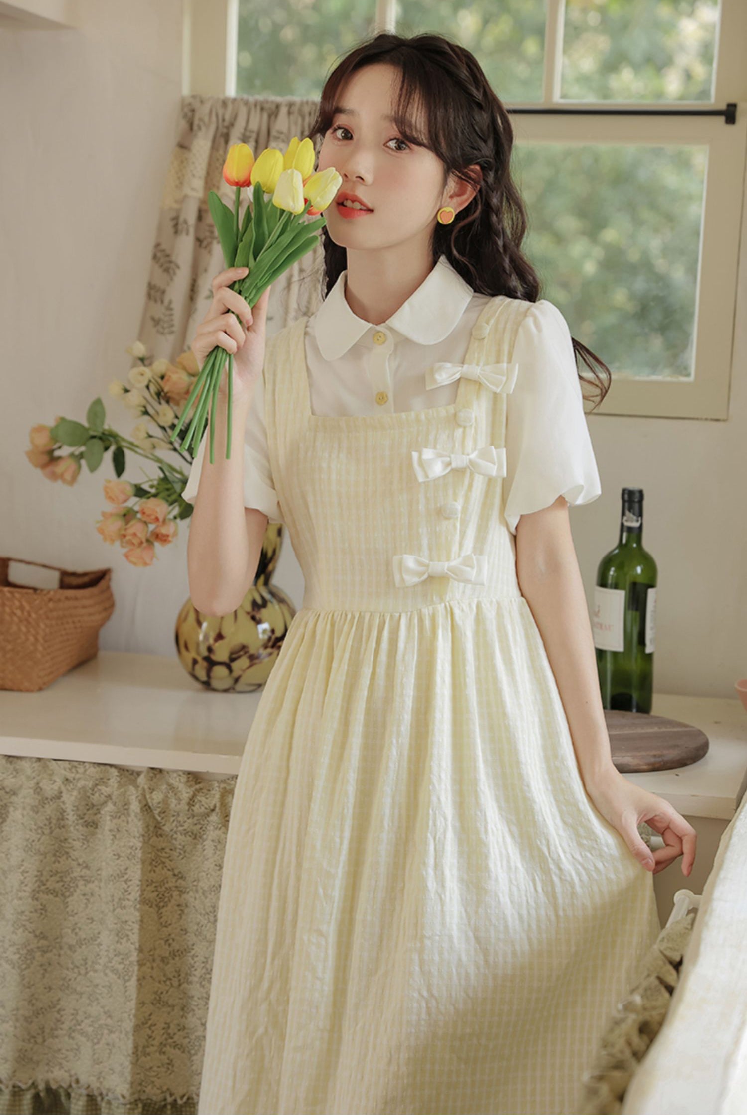 Gingham Bows Twofer Dress Maxct