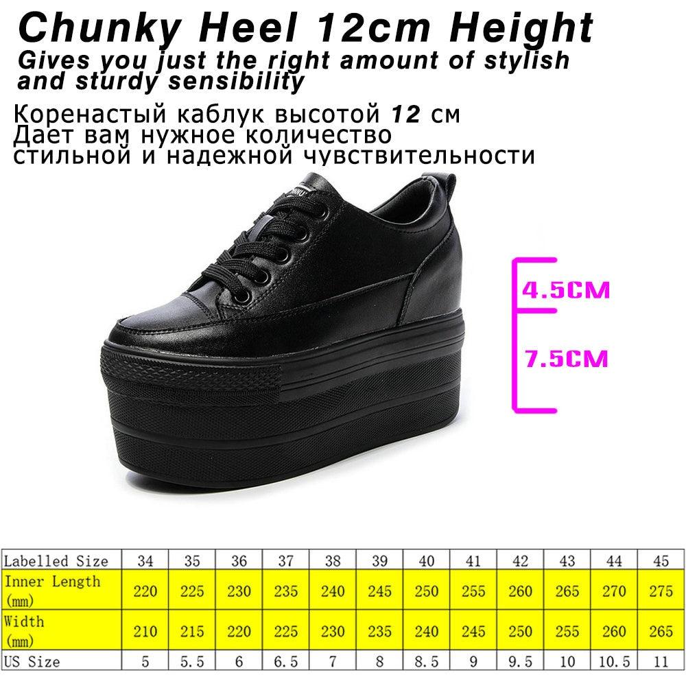 12cm Leather Vulcanized Shoes for Women Maxct