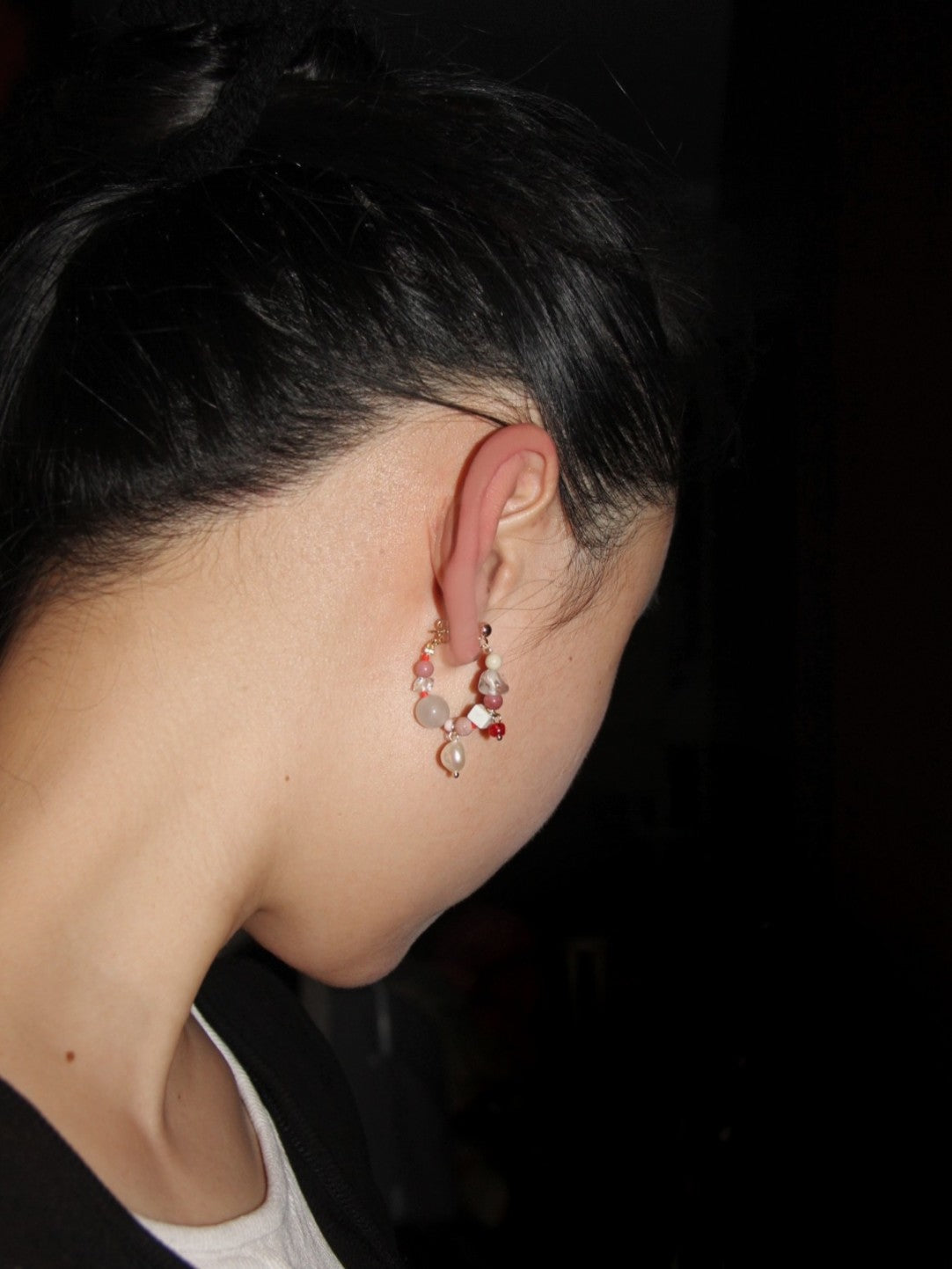 「Chinoiserie」Natural Jade Pink Ballet Girl Asymmetrical Earrings