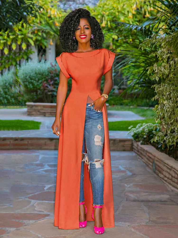 High Split Solid Maxi Dress Maxct