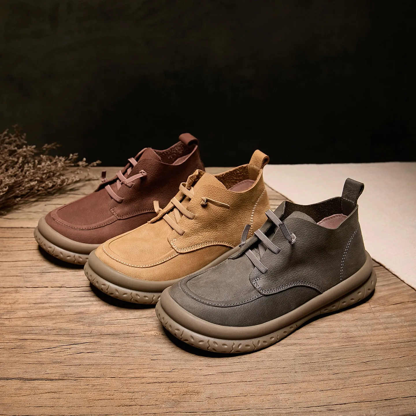 Genuine Leather Retro Autumn Flat Sole Slip-On Ankle Boots