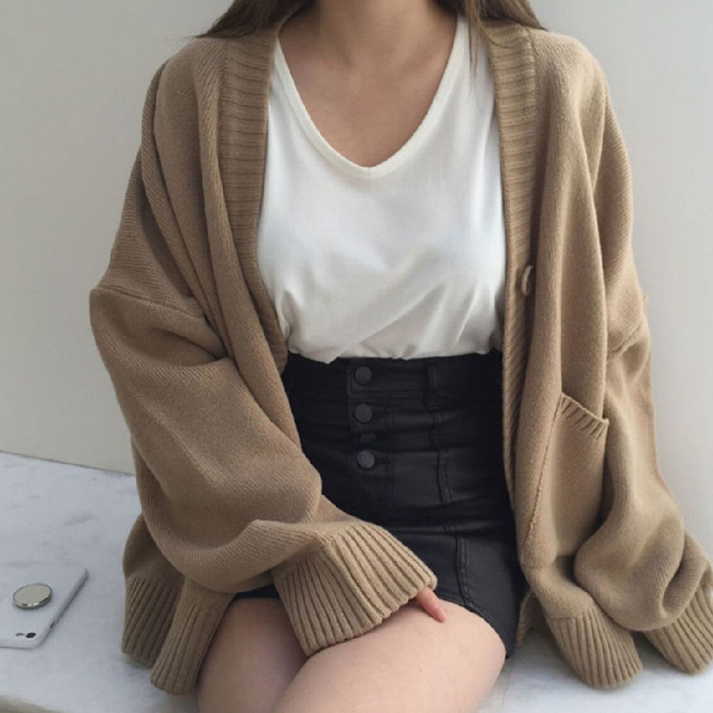 Maxct Solid Color Oversized Casual Knitted Cardigan