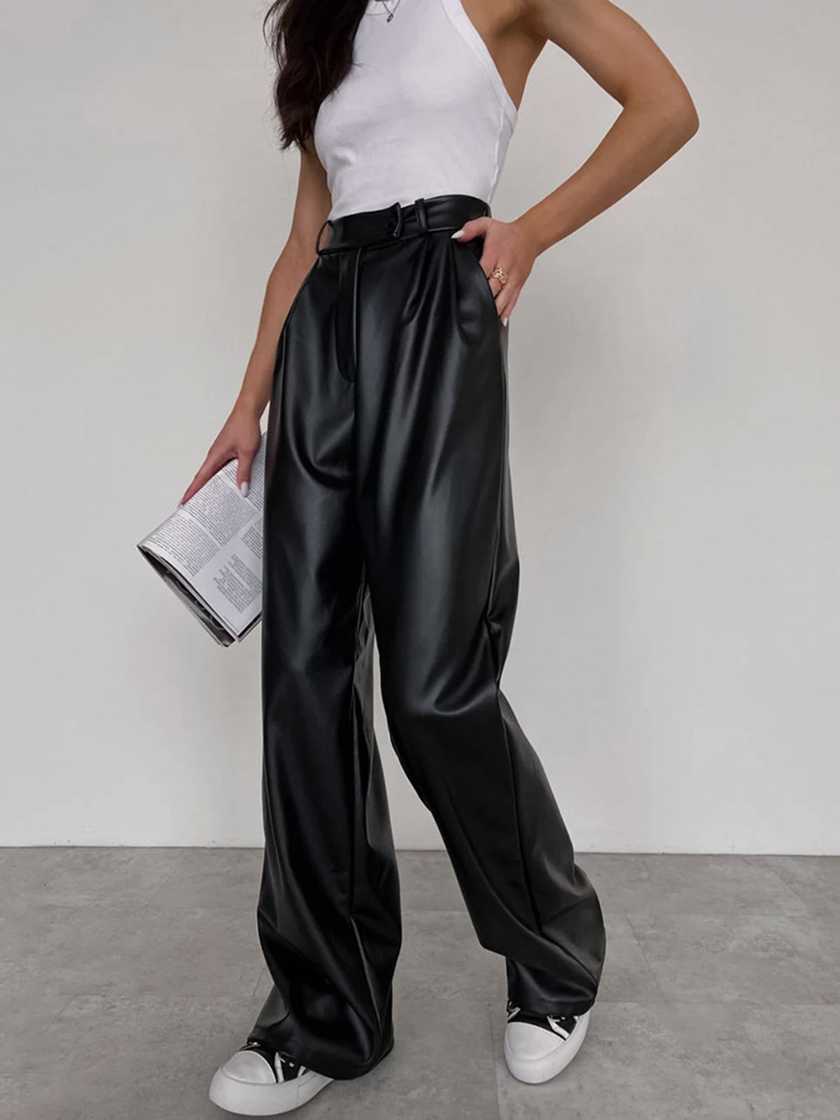 Maxct Faux Leather Wide Leg Pants