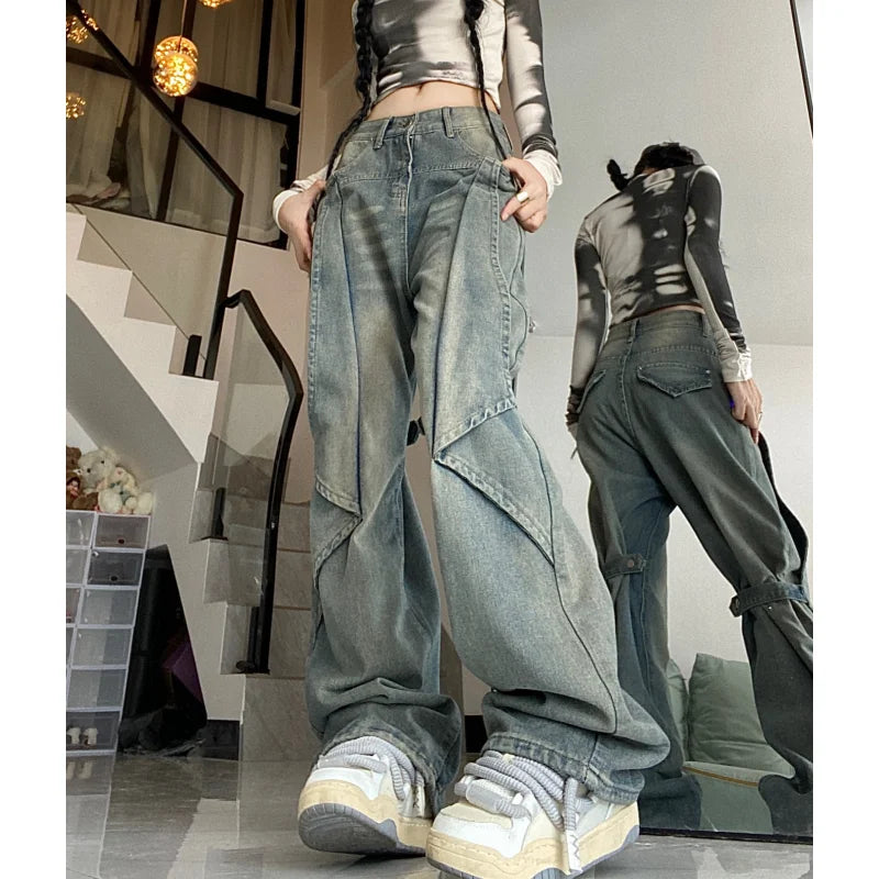 Baggy Blue Jeans High Waist Wide Leg Maxct