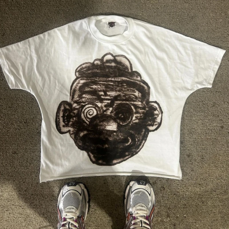 Maxct New round neck fashionable men retro pattern printed T-shirt Harajuku casual cotton Y2K couple top graphic t shirts