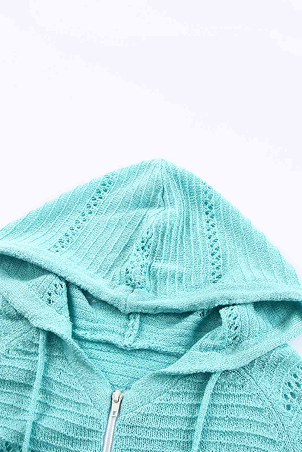 Maxct &Zip-Up Raglan Sleeve Openwork Hooded Cardigan - Image 28