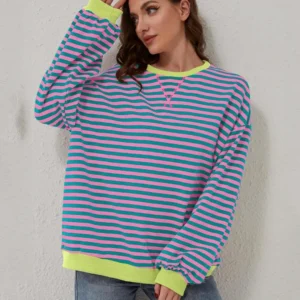 OVERSIZED STRIPED LONG SLEEVE SWEATSHIRT