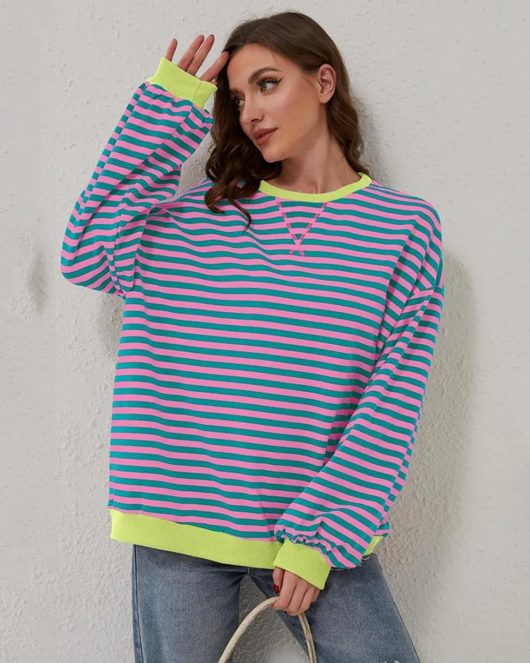 OVERSIZED STRIPED LONG SLEEVE SWEATSHIRT