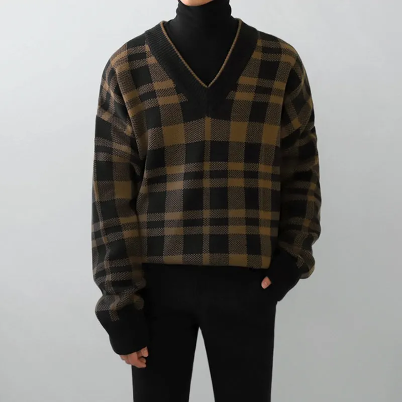 Maxct 1142 Plaid V-Neck Sweater