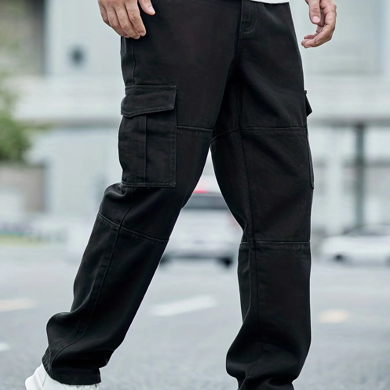 Maxct Loose Fit Flap Pocket Jeans, Men's Casual Street Style Denim Pants For All Seasons