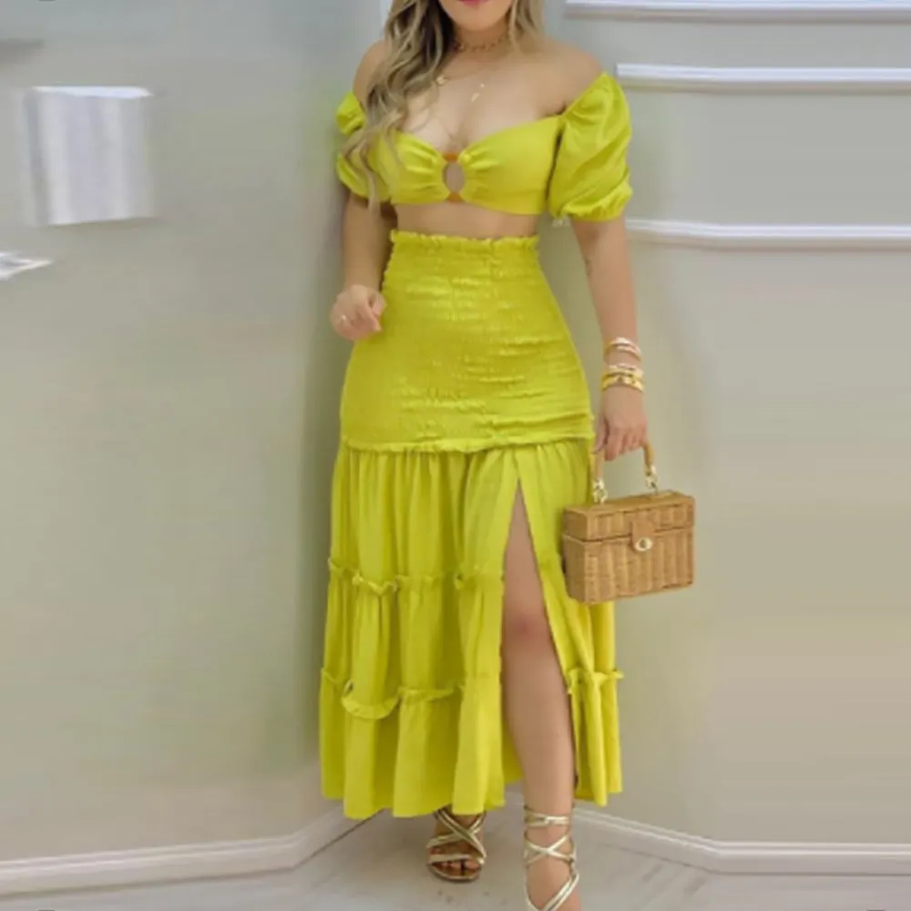 Off-Shoulder Zip-Up Dress Two-Piece Set Maxct