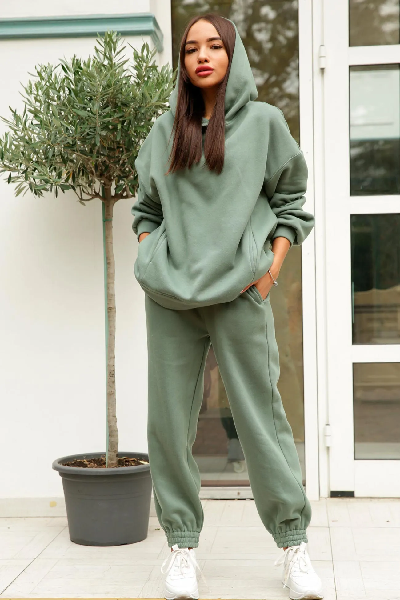Maxct Pocketed Hoodie Elastic Waist Long Pants Set