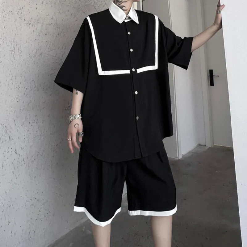Maxct Color Contrast Short-sleeved Shirt Shorts Two-piece Set