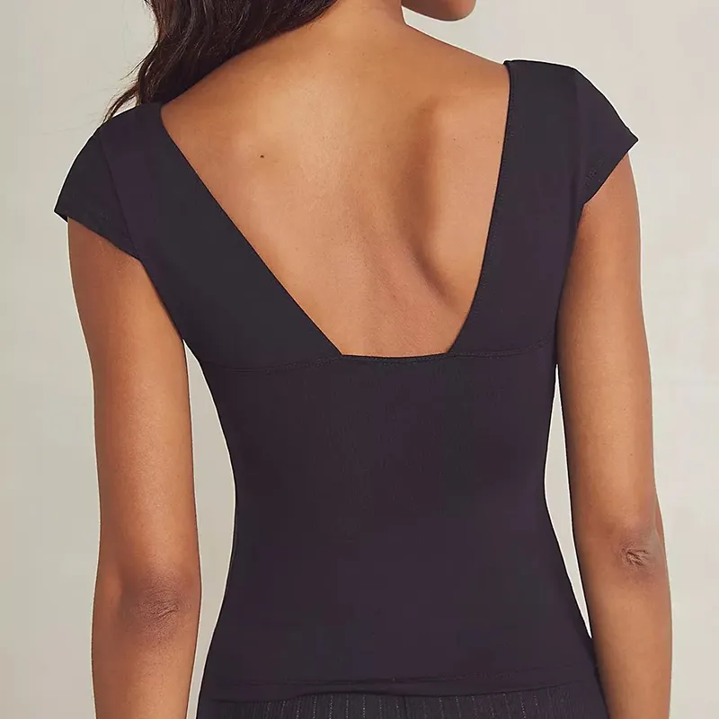Summer Sexy T Shirt Tops for Women Clothes Stretch Slim Tees Shirt Femme V Neck Long Sleeve T-shirts Streetwea
