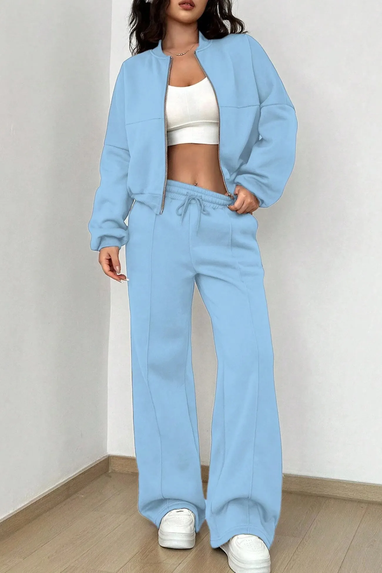 Maxct Zip-up Collarless?Cardigan Pants Set