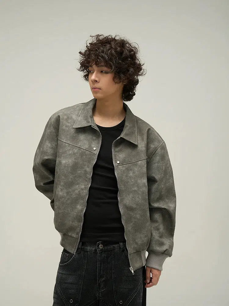 Maxct Retro Distressed PU Leather Jacket