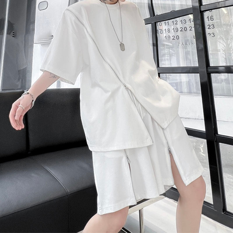 Maxct Zipper Embellishment T-shirt Shorts Set